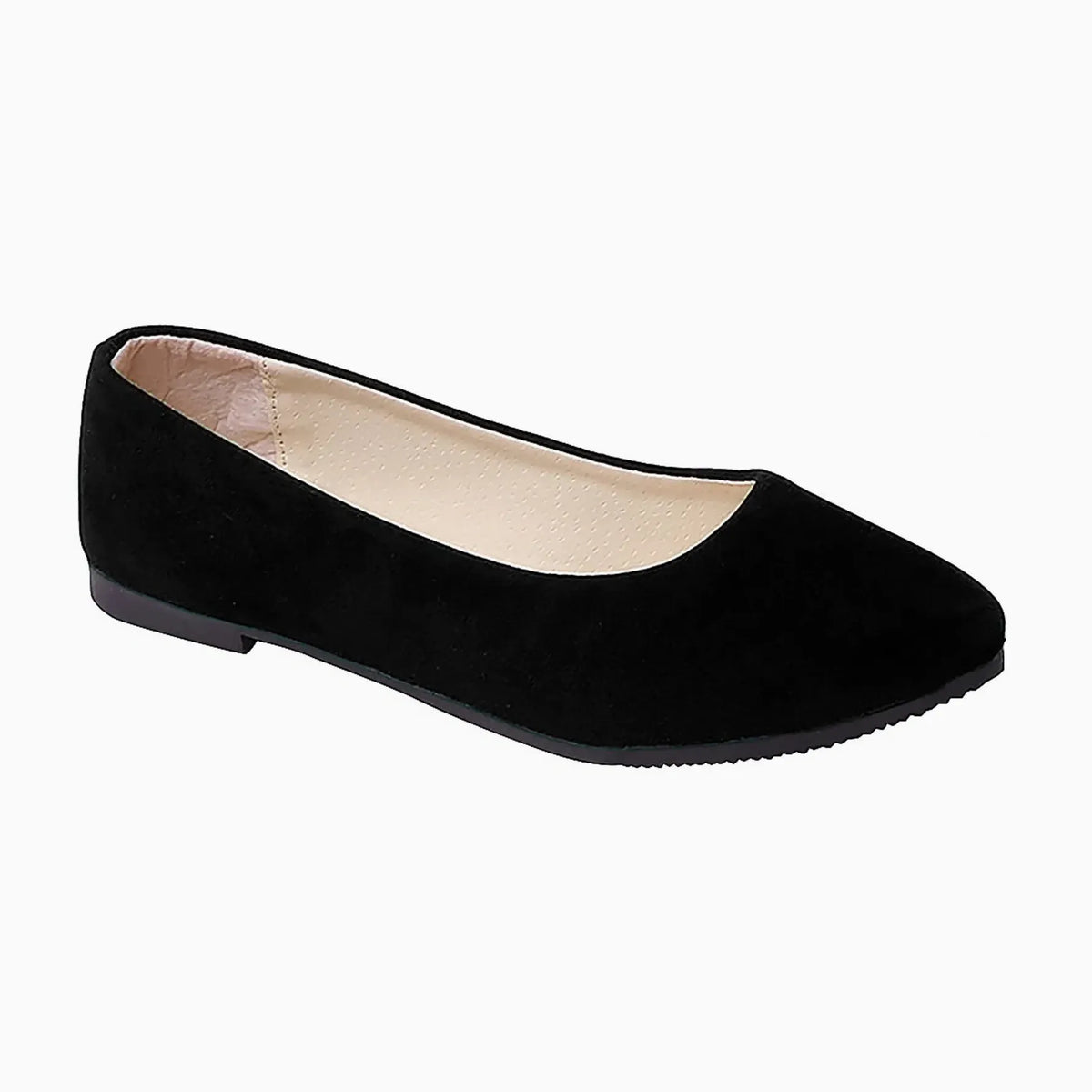 ballerine femme souple et confortable noire à bout carré sur fond blanc