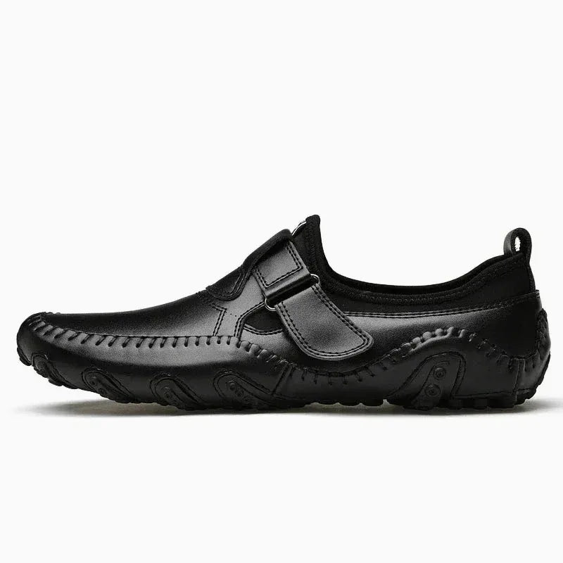Chaussure de conduite homme à bride coloris noir, vue de profil