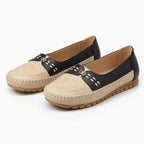 mocassin bicolore femme, coloris beige, sur fond uni