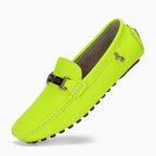 Mocassin boucle homme en similicuir coloris jaune fluo, vue de trois quarts