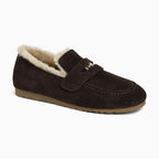 Chaussure seule coloris marron foncé posée sur fond blanc