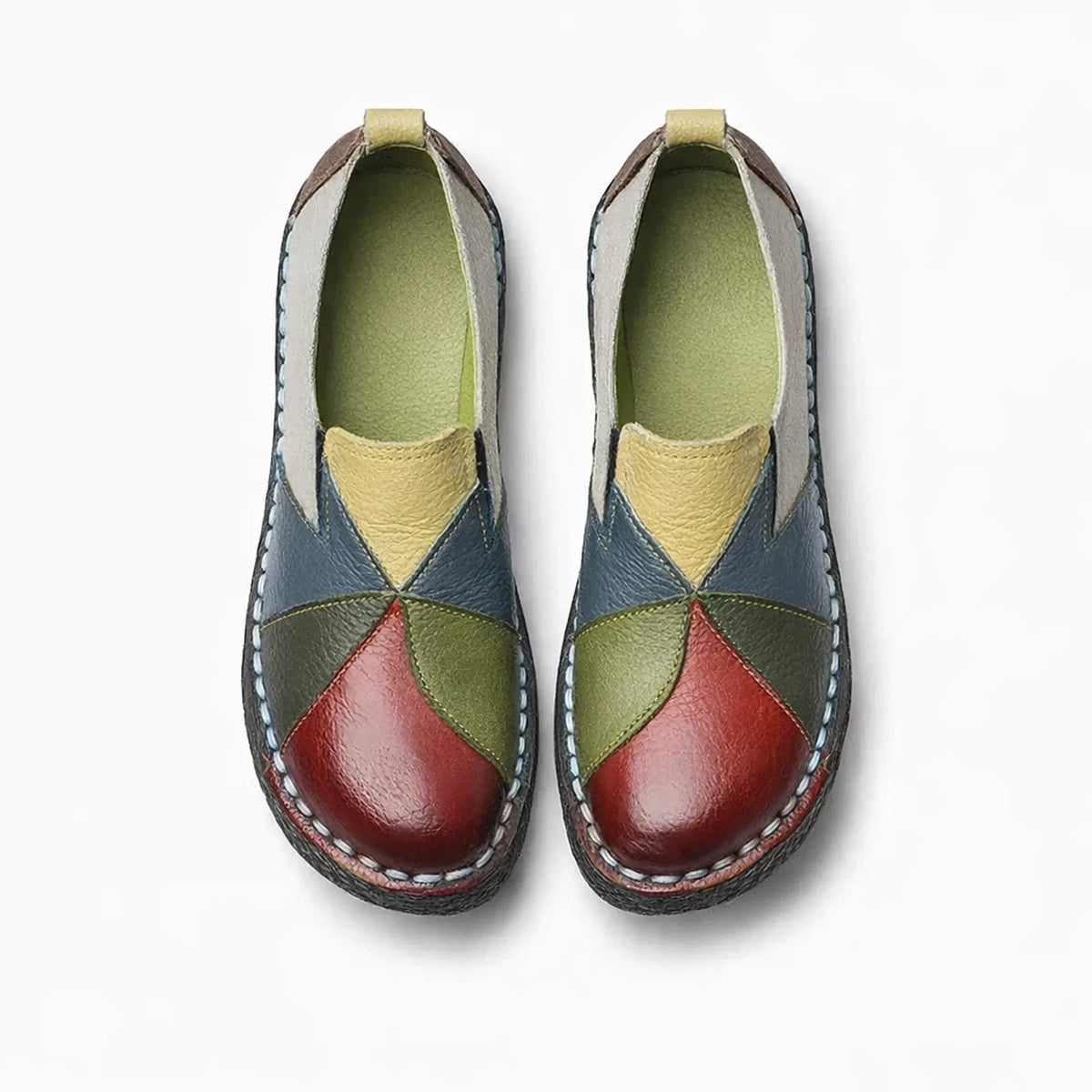 paire de mocassins multicolores femme en cuir vue de dessus