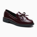 chaussure style mocassin vernis avec nœud coloris bordeaux